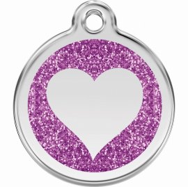 Red Dingo Glitter Heart Pet ID Dog Tags