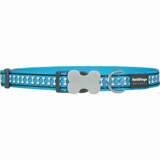 Reflective Bones Turquoise Dog Collar