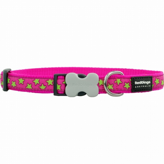 Lime Green Stars on Hot Pink Dog Collar