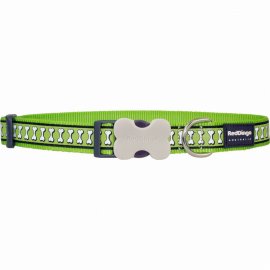 Reflective Bones Lime Green Dog Collar