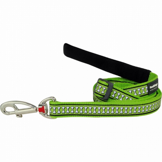 Reflective Bones Lime Green Dog Leash