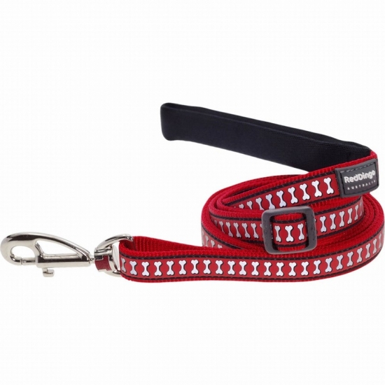 Reflective Bones Red Dog Leash