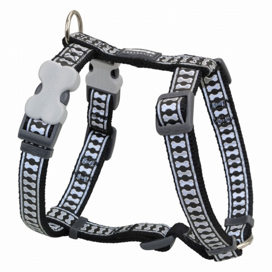 Reflective Bones Black Dog Harness